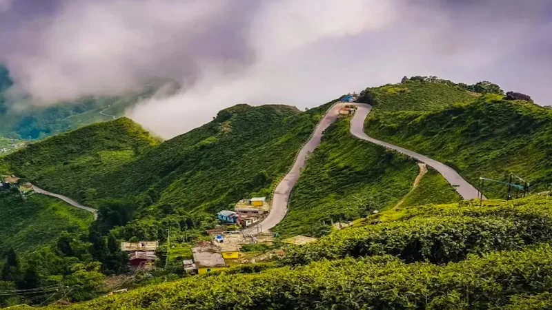 Mountain road journey toward a Himalayan retreat