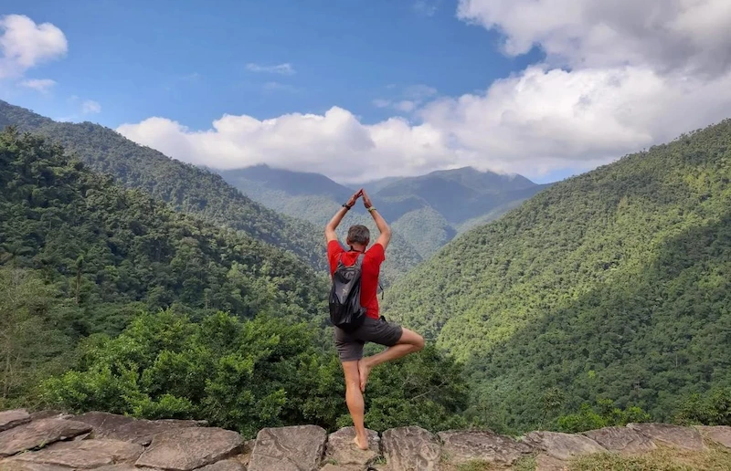 Slowing down breathing in a beautiful Himalayan environment