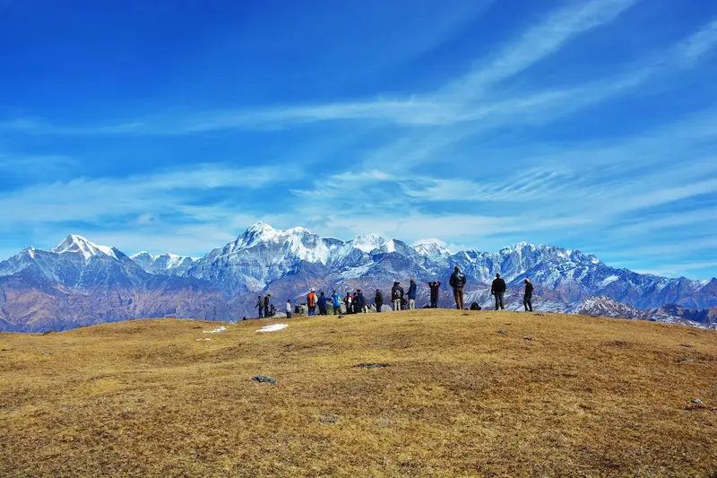 Brahmatal snow trek — frozen alpine lake in Garhwal Himalaya