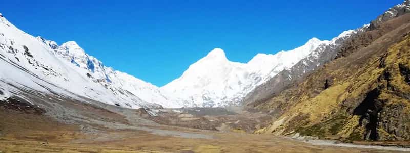 The abandoned stone houses of Martoli village sitting isolated in the mountains