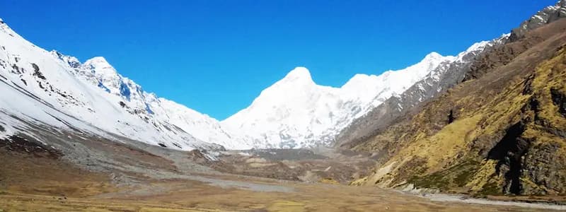 The rugged, icy terrain of the Milam Glacier snaking beneath the towering Kumaon peaks